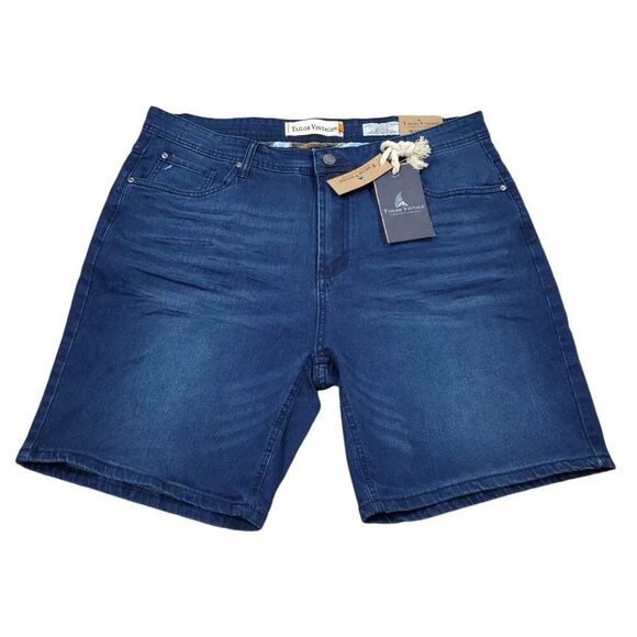 Tailor Vintage Greenwich Slim Fit Stretch Smart Denim Jean Shorts Size 38 Blue - Picture 1 of 9